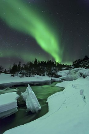Framed Aurora Borealis over a frozen Tennevik River, Troms, Norway Print