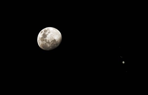 Framed Earth&#39;s moon and Jupiter separated by six degrees Print