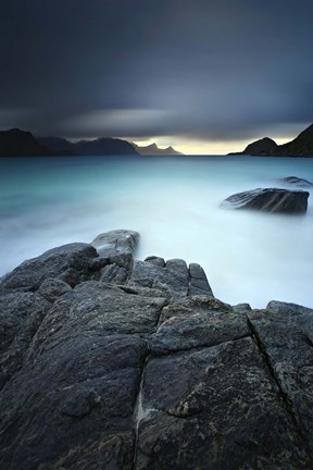 Framed long exposure scene at Haukland Beach in Lofoten, Norway Print