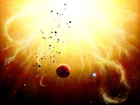 Framed Artist&#39;s concept of a manned expedition to the inner planets of a raging star Print