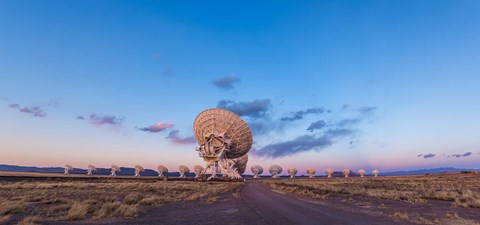 Framed Very Large Array radio telescope in New Mexico at sunset Print