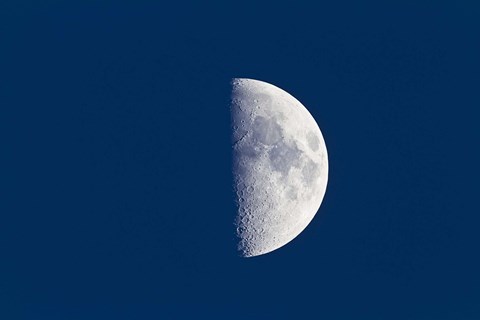 Framed First quarter moon taken near sunset with sky still bright in twilight Print
