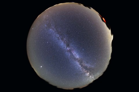 Framed Fish-eye lens view of sky with Milky Way Print