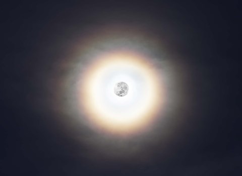 Framed bright halo around the full moon Print