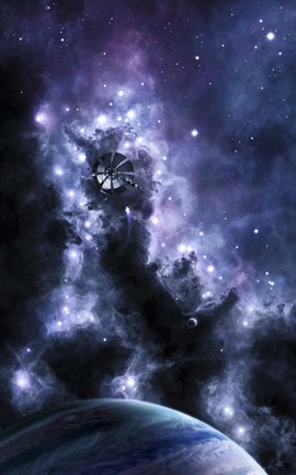 Framed solar sail appears from the dusty depths of the Midnight Nebula Print