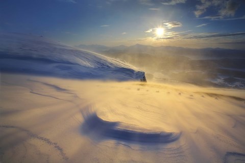Framed blizzard on Toviktinden Mountain in Troms County, Norway Print