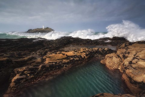Framed Godrevy Lighthouse in Cornwall, England Print