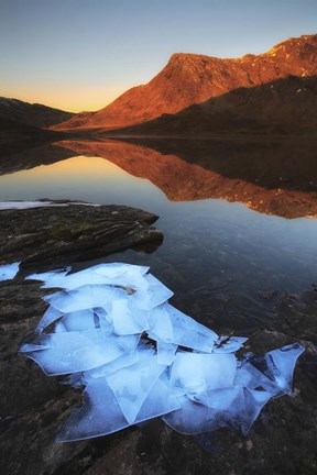 Framed Ice flakes in the shadows of Skittendalen Valley in Troms County, Norway Print