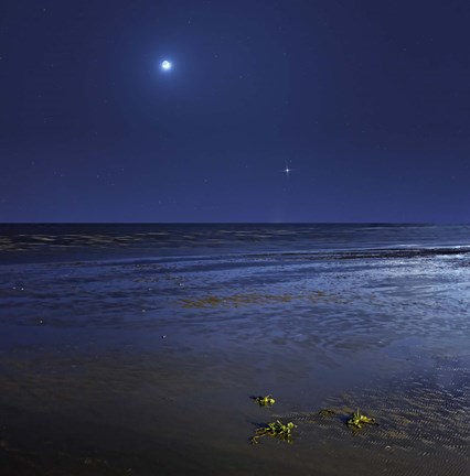 Framed Venus shines brightly below the crescent Moon from coast of Buenos Aires, Argentina Print