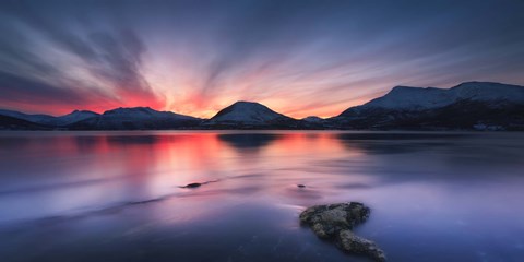 Framed Sunset over Tjeldsundet, Troms County, Norway Print
