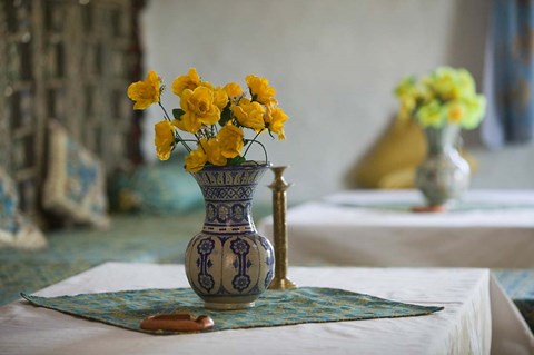Framed Flowers and Room Detail in Dessert House, Morocco Print