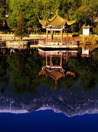 Framed Cangshan Mountains and Park Pavilion, Dali, Yunnan, China Print