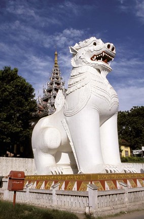 Framed Guardian Lions, Mandalay Hill, Mandalay, Myanmar Print