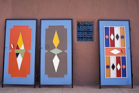 Framed Colorful Doors Made by Local Metalworkers, Morocco Print