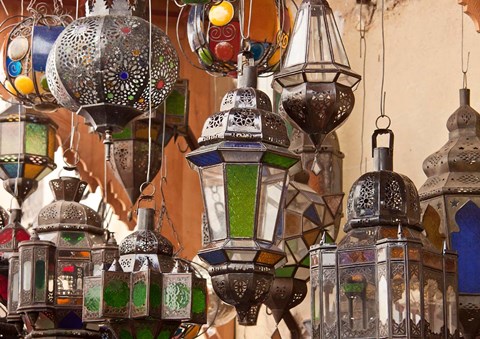 Framed Decorative lanterns in Fes medina, Morocco Print