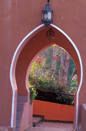 Framed Arched Door and Garden, Morocco Print