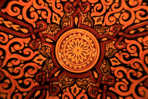 Framed Hand-painted glazed bowl detail, craft, Morocco, Africa Print