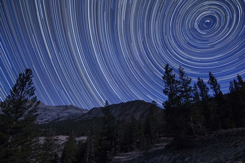 Framed Star trails above mountain peaks near Yosemite National Park, California Print