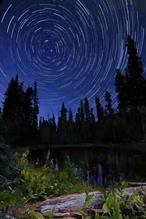 Framed Star trails above Summit Lake in Lassen Volcanic National Park, California Print