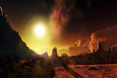Framed large sun heats this alien planet which bakes in its glow Print