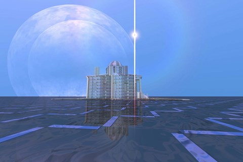 Framed star shines on alien architecture on this double moon planet Print