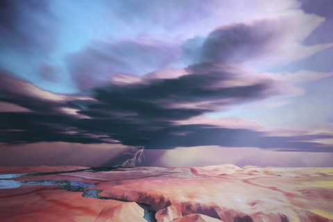 Framed swift moving thunderstorm moves over a desert landscape Print