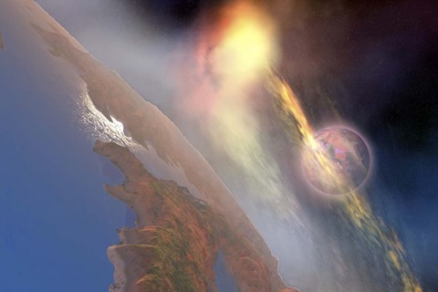 Framed Cosmic image of solar flares hiting the moon Print