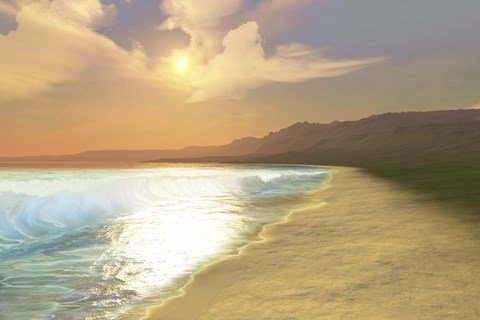 Framed Sunset on a quiet peaceful beach with gorgeous water Print