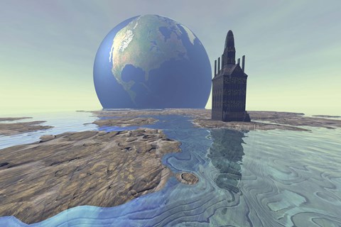 Framed Terraforming the moon with water and buildings Print