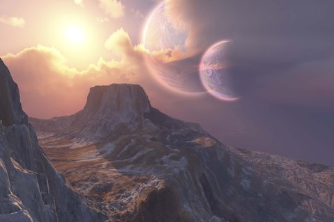 Framed This earthlike planet has a double moon system Print