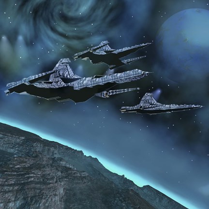 Framed Starships near an alien planet Print