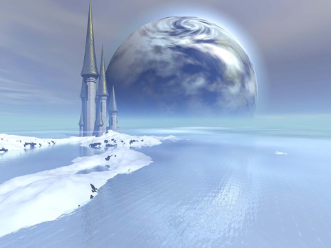 Framed castle sits near the ocean on this beautiful world Print