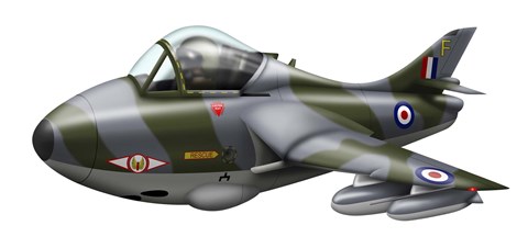 Framed Cartoon illustration of a Royal Air Force Hawker Hunter F6 Print
