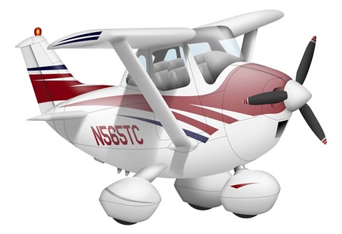 Framed Cartoon illustration of a Cessna 182 aeroplane Print