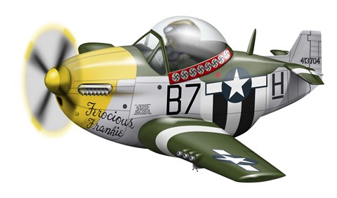 Framed Cartoon illustration of a P-51 Mustang Print