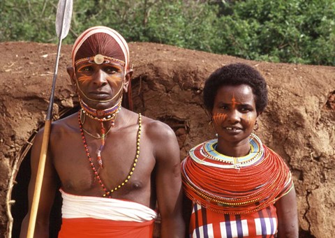 Framed Maasai Couple in Traditional Dress, Kenya Print