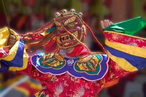 Framed Mask Dance Celebrating Tshechu Festival at Wangdue Phodrang Dzong, Wangdi, Bhutan Print