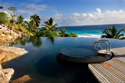 Framed Infinity pool at resort on Fregate Island, Seychelles Print