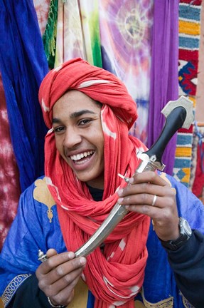 Framed Moroccan Souvenir Seller, Ait Benhaddou, South of the High Atlas, Morocco Print