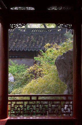 Framed Landscape in Traditional Chinese Garden, Shanghai, China Print