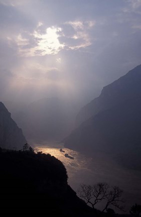 Framed Landscape of Xiling Gorge in Mist, Three Gorges, Yangtze River, China Print