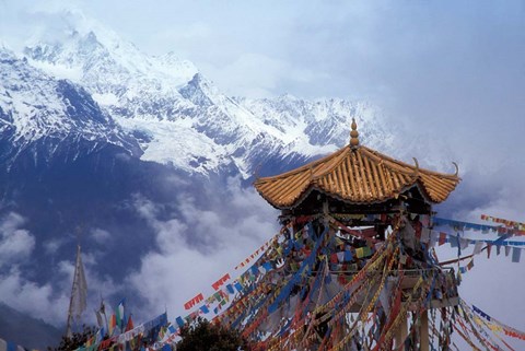 Framed Praying Flags and Pavilion, Deqin, Lijiang Area, Yunnan Province, China Print