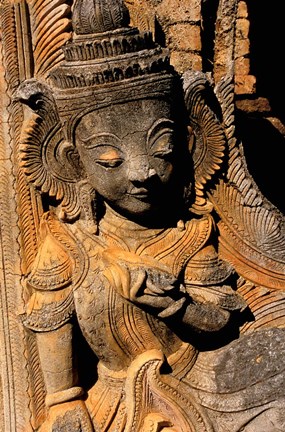 Framed Stupa Details, Shwe Inn Thein, Indein, Inle Lake, Shan State, Bagan, Myanmar Print
