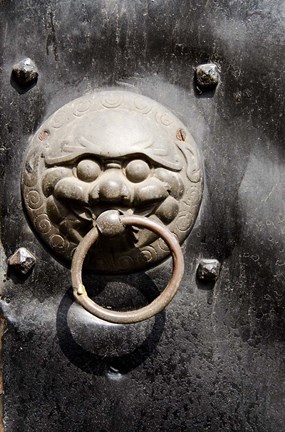 Framed Village door with ornate lion knocker, Zhujiajiao, Shanghai, China Print