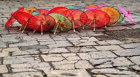 Framed Umbrellas For Sale on the Streets of Jinan, Shandong Province, China Print