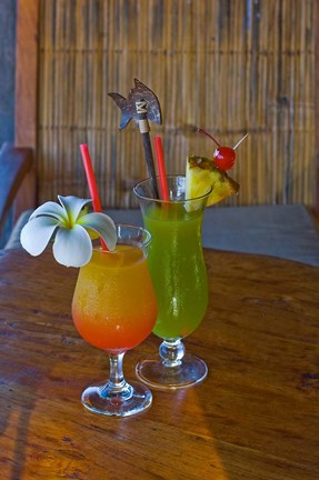 Framed Tropical cocktails, Fregate Resort island, Seychelles Print