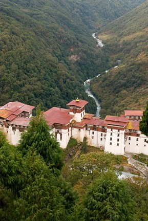 Framed Trongsa Dzong Fortress, Bhutan rice terraces Print