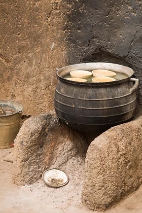 Framed West Africa, Ghana, Nakpa. Pot on stove, mud dwelling Print
