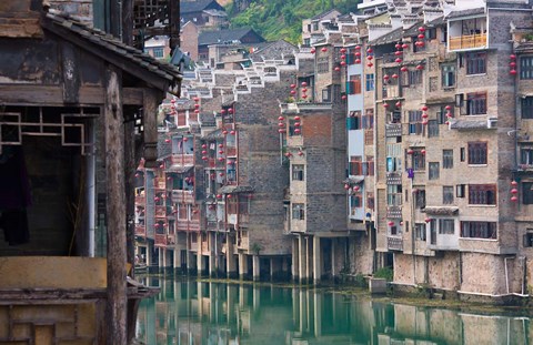 Framed Traditional houses on Wuyang River, Zhenyuan, Guizhou, China Print