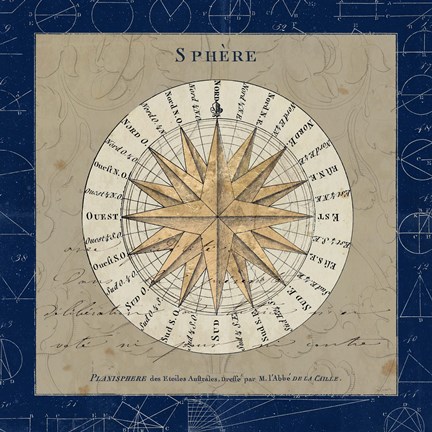 Framed Sphere Compass Blue Print